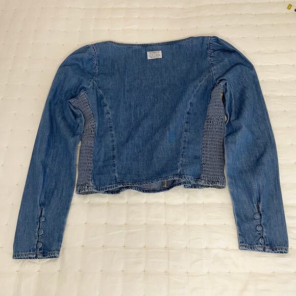 Levi’s Ophelia Corset Chambray Crop Shirt Women’s M | Blue Long Sleeve Denim - Picture 2 of 11